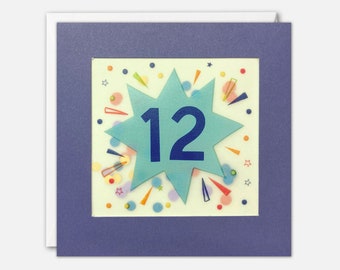 Age 12 Star Birthday Card with Paper Confetti - Paper Shakies by James Ellis