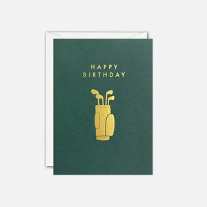 Mini tarjeta de cumpleaños de palos de golf dorados de James Ellis