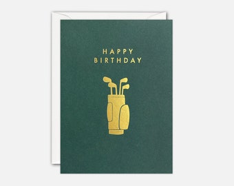 Gold Golf Clubs Mini Birthday Card by James Ellis