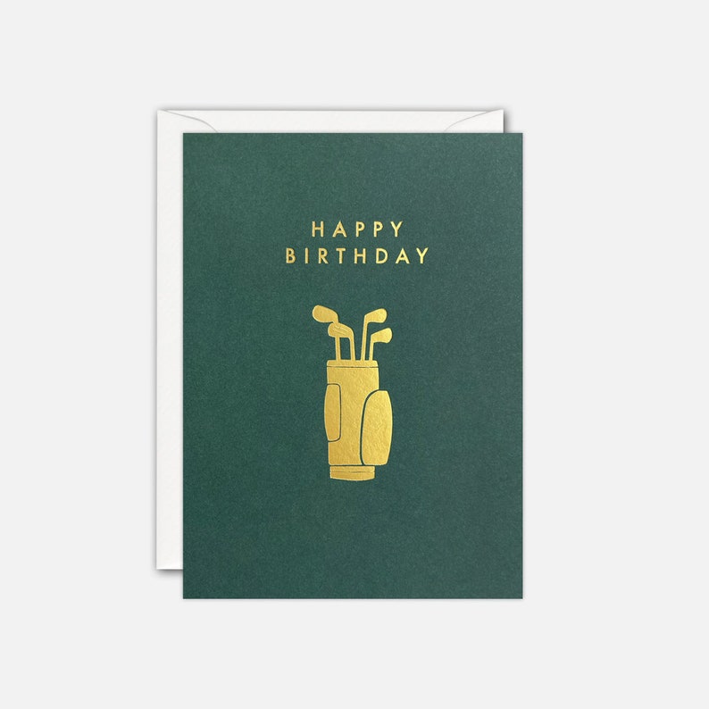 Gold Golf Clubs Mini Birthday Card by James Ellis image 1