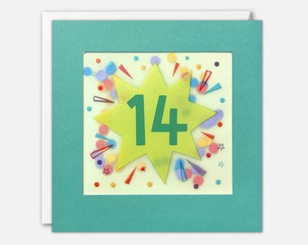 Age 14 Star Birthday Card with Paper Confetti - Paper Shakies by James Ellis