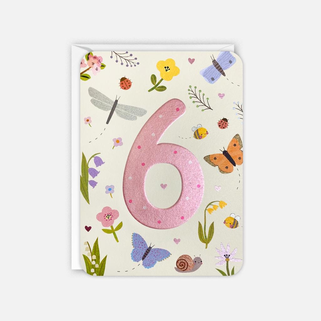 Personalised Happy 6th Birthday Card For Girl – Handmade Age 6 Card With Envelope (Vicky Jones Design)