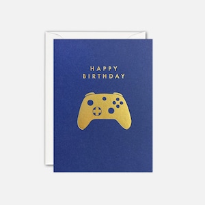 Mini carte d'anniversaire dorée pour manette de jeu par James Ellis