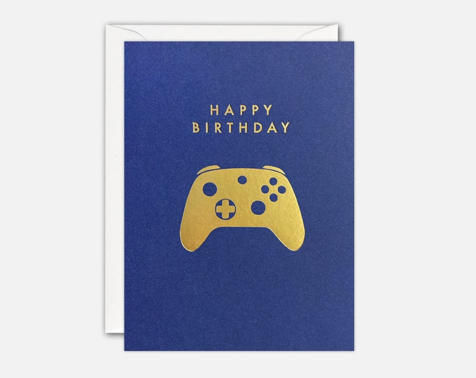Gold Game Controller Mini Birthday Card by James Ellis