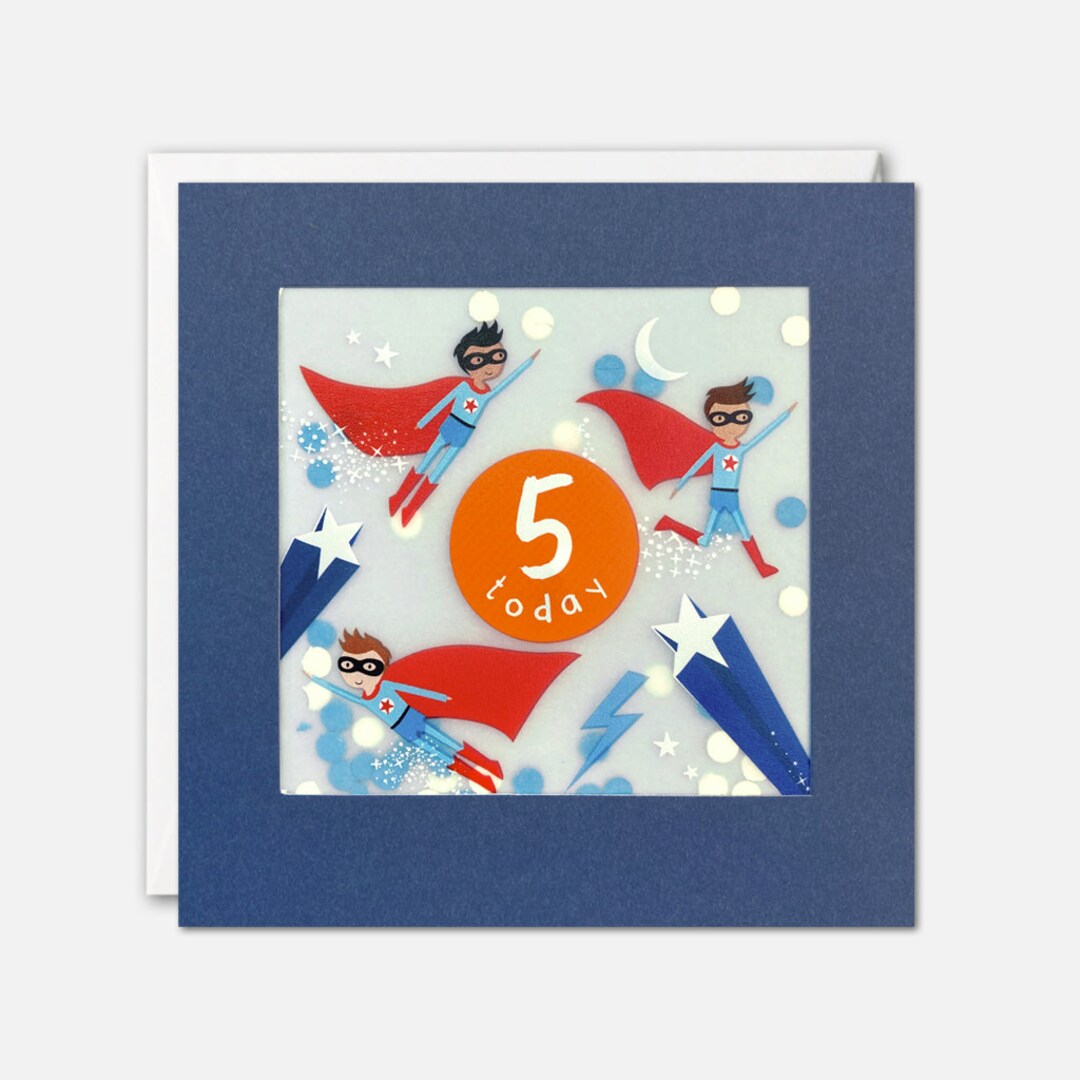 Age 5 Super Hero Birthday Card With Paper Confetti - Paper Shakies by ...