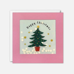 Roze kerstboomkaart met papieren confetti - Paper Shakies van James Ellis