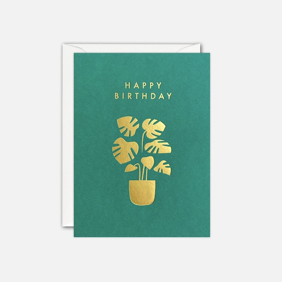 Gold Monstera Plant Mini Birthday Card by James Ellis