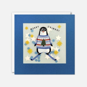 Carte de Noël pingouin skieur avec confettis en papier - Paper Shakies par James Ellis