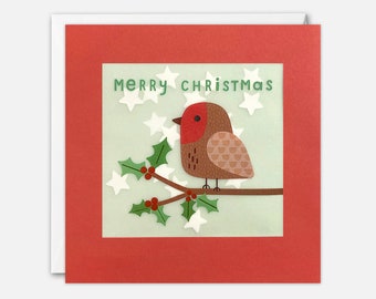 Robin and Holly Christmas Card with Paper Confetti - Paper Shakies by James Ellis