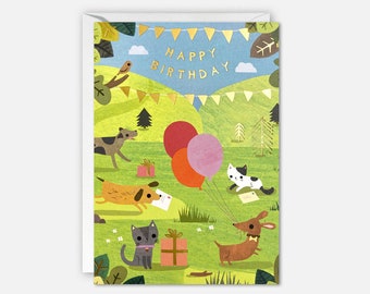 Dogs and Cats Birthday Card by James Ellis