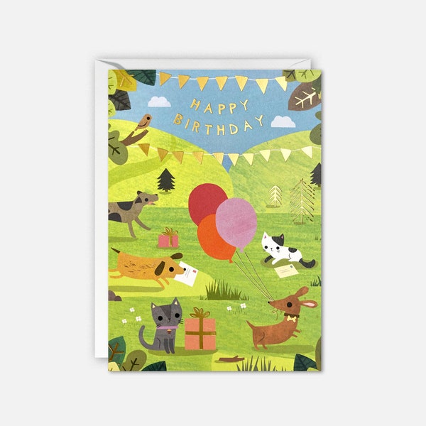 Dogs and Cats Birthday Card by James Ellis