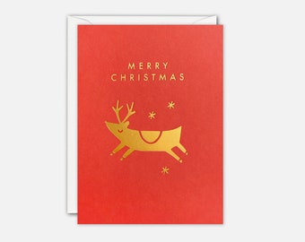 Gold Reindeer Mini Christmas Card by James Ellis