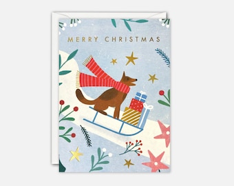 Sledging Dog Mini Christmas Card by James Ellis