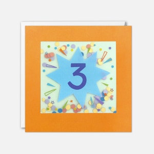 Age 3 Star Birthday Card with Paper Confetti - Paper Shakies by James Ellis