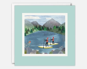 Christmas Paddleboarders Art Card by Christina Carpenter
