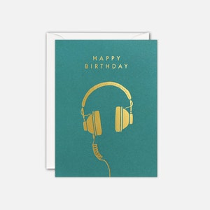 Gold Headphones Mini Birthday Card by James Ellis