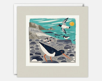 St Loy&#39;s Cove Oystercatchers Art Card by Matt Johnson