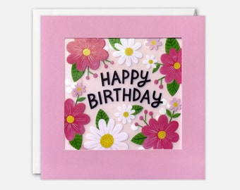 Pink and White Flowers Birthday Card with Paper Confetti - Paper Shakies by James Ellis