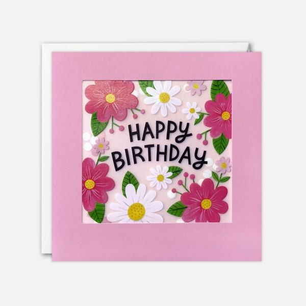 Pink and White Flowers Birthday Card with Paper Confetti - Paper Shakies by James Ellis