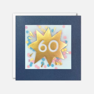 Carte d'anniversaire dorée de 60 ans avec des confettis en papier colorés - Paper Shakies par James Ellis