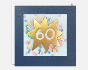 Age 60 Gold Birthday Card with Colourful Paper Confetti - Paper Shakies by James Ellis
