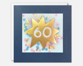 Cartão de aniversário dourado de 60 anos com confete de papel colorido - Paper Shakies por James Ellis
