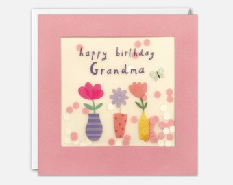 Carte d'anniversaire fleurs grand-mère avec confettis en papier - Paper Shakies par James Ellis