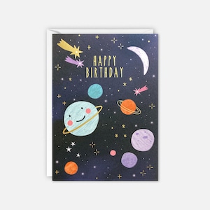 Tarjeta de cumpleaños con tema espacial de James Ellis