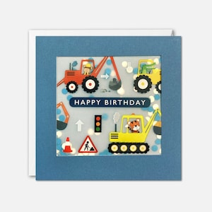 Biglietto di compleanno Animals in Diggers con coriandoli di carta - Paper Shakies di James Ellis