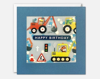 Animals in Diggers Birthday Card with Paper Confetti - Paper Shakies by James Ellis