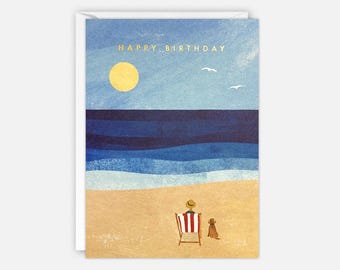 Tarjeta de cumpleaños con perro y tumbona de James Ellis