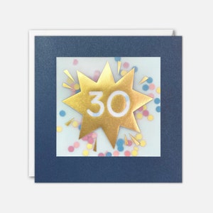 Cartão de aniversário dourado de 30 anos com confete de papel colorido - Paper Shakies por James Ellis