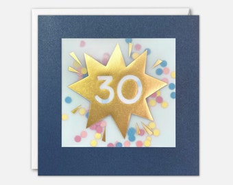 Carte d'anniversaire dorée de 30 ans avec des confettis en papier colorés - Paper Shakies par James Ellis