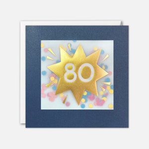 Cartão de aniversário dourado de 80 anos com confete de papel colorido - Paper Shakies por James Ellis