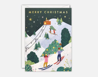 Skiing Mini Christmas Card by James Ellis