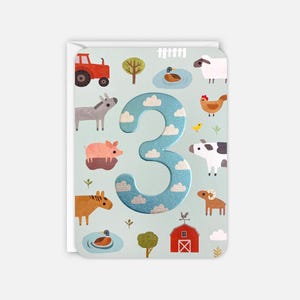 Carte d'anniversaire à la ferme pour l'âge de 3 ans par James Ellis
