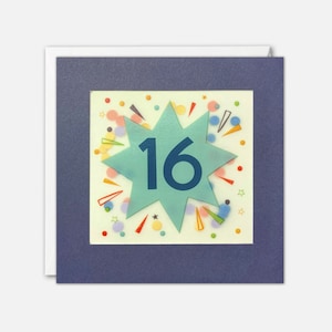 16-jarige verjaardagskaart ster met papieren confetti - Paper Shakies van James Ellis
