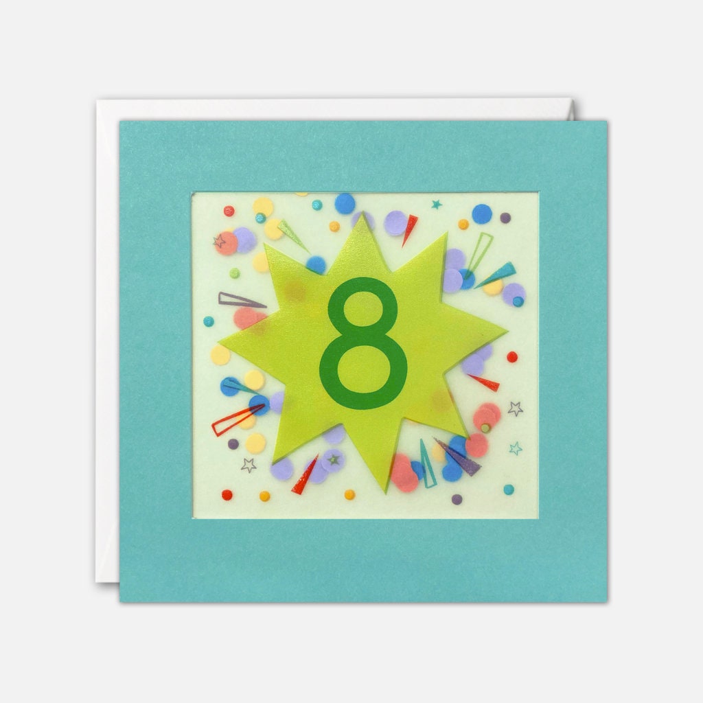 Age 8 Star Birthday Card with Paper Confetti - Paper Shakies by James Ellis
