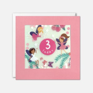Carte d'anniversaire fées 3 ans avec confettis en papier - Paper Shakies par James Ellis