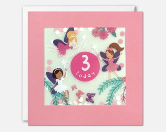 Age 3 Fairies Birthday Card with Paper Confetti - Paper Shakies by James Ellis