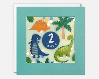 Age 2 Dinosaurs Birthday Card with Paper Confetti - Paper Shakies by James Ellis