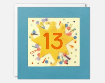 Age 13 Star Birthday Card with Paper Confetti - Paper Shakies by James Ellis