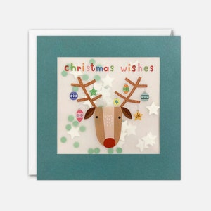 Biglietto di Natale con renne e palline e coriandoli di carta - Paper Shakies di James Ellis