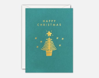 Gold Tree Mini Christmas Card by James Ellis