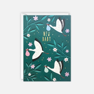 Nieuwe babykaart ooievaars en bloemen van James Ellis