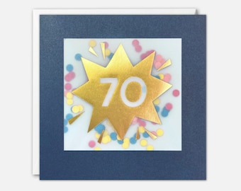 Age 70 Gold Birthday Card with Colourful Paper Confetti - Paper Shakies by James Ellis
