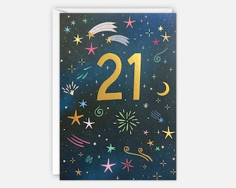 Age 21 Fireworks Birthday Card by James Ellis