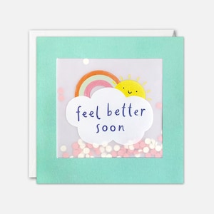 Carte se sentir mieux Get Well Soon soleil et arc-en-ciel avec confettis en papier - Paper Shakes par James Ellis