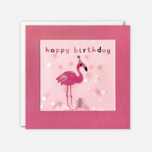 Flamingo Birthday Card with Paper Confetti - Paper Shakies by James Ellis