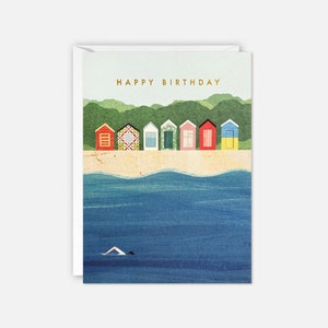 Beach Huts Schwimmer Geburtstagskarte von James Ellis